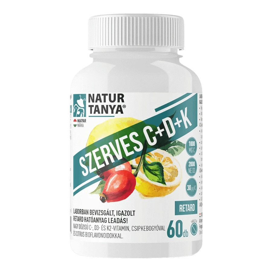 Szerves C+D+K - 1000mg C-vitamin, 2000IU D3-vitamin, 30 &micro;g K2-vitamin - 60 tabletta - Natur Tanya