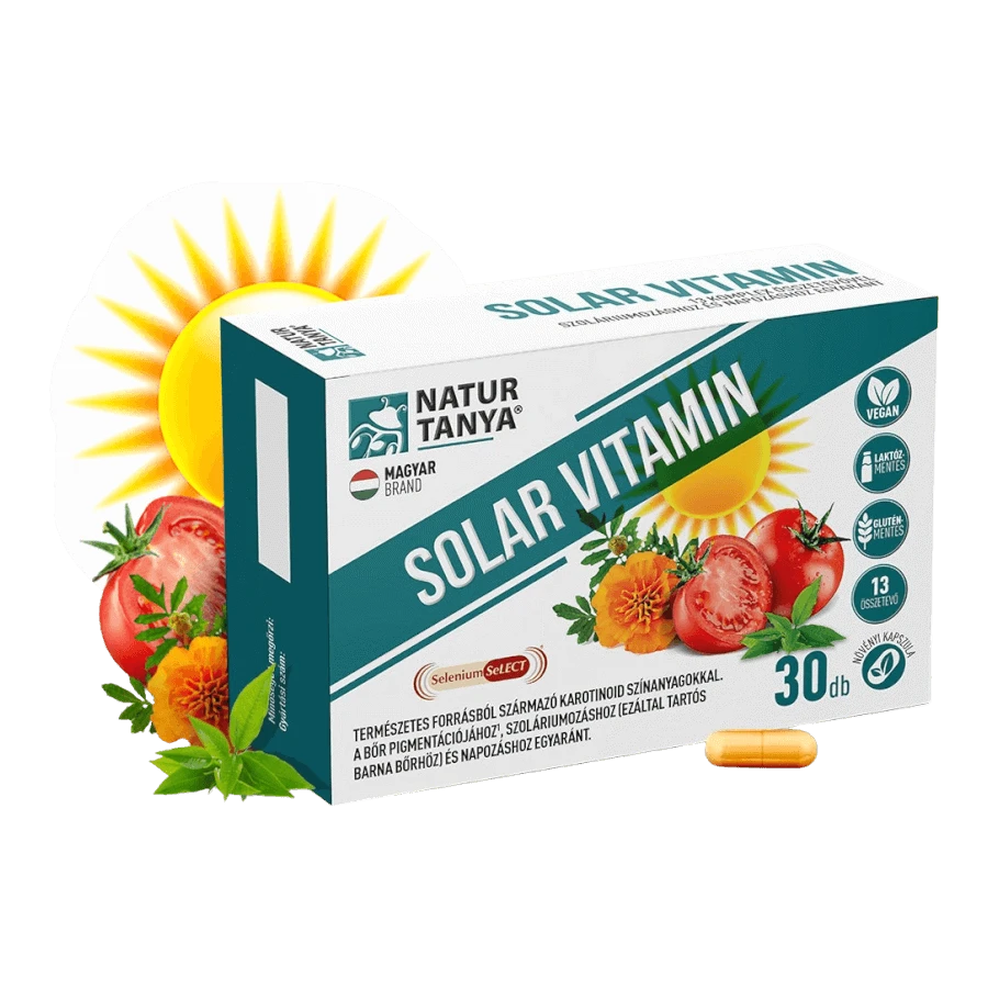 Solar vitamin - napozóvitamin, szoláriumozás, napozás vagy nap nélküli bőrpigmentációhoz - 30 kapszula - Natur Tanya