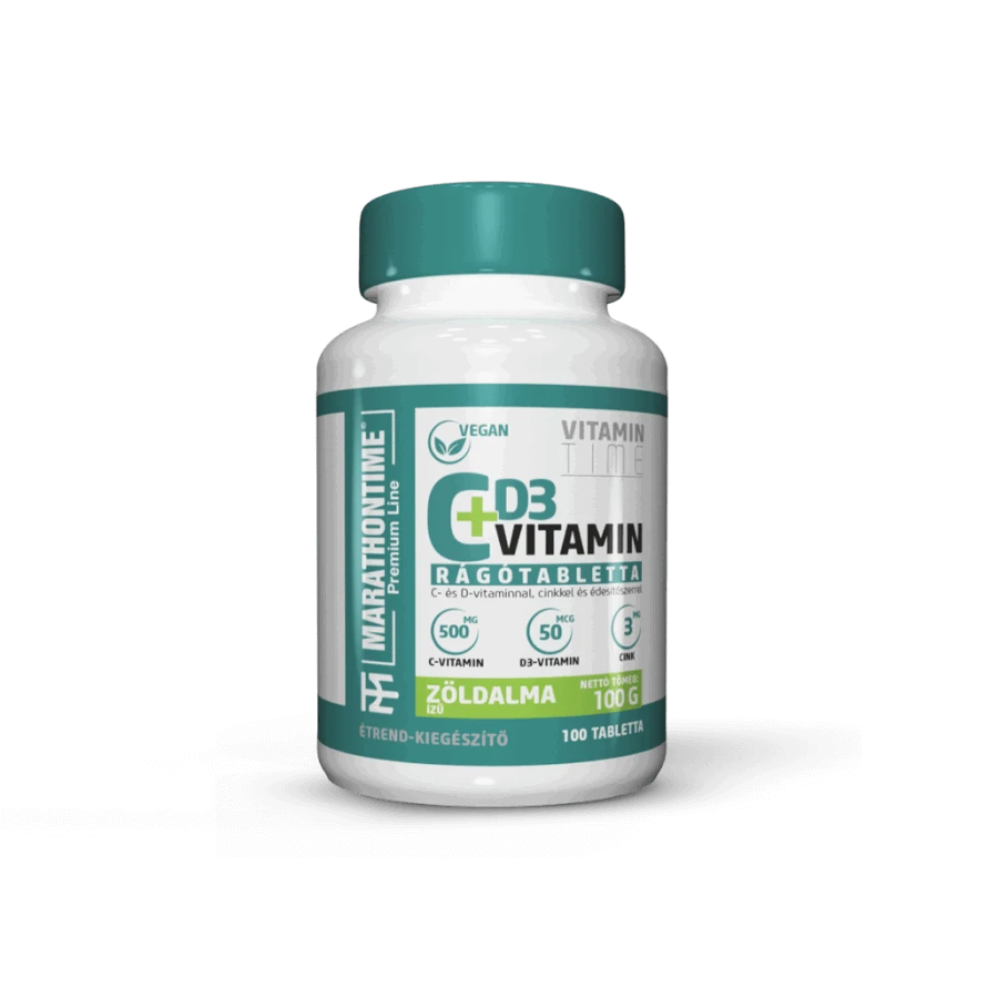 c+ d3-vitamin rágóTabletta - Spirulinával és Cinkkel - zöldalma ízben - Marathontime