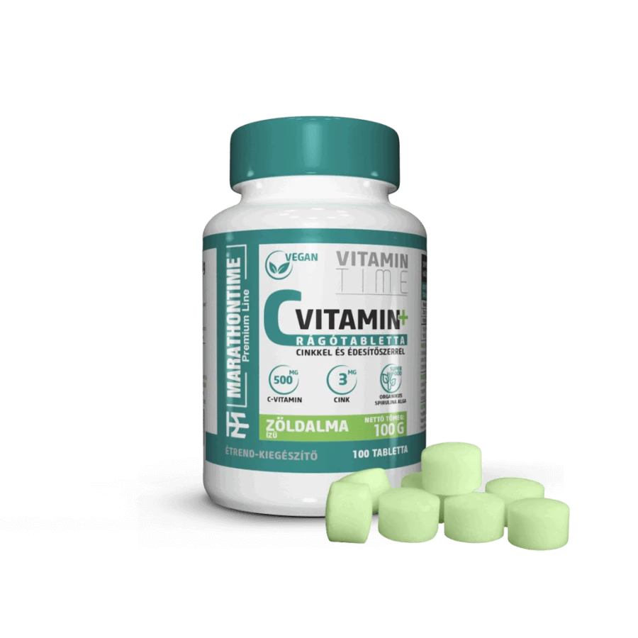 C-Vitamin rágóTabletta - Spirulinával és Cinkkel - zöldalma ízben - Marathontime