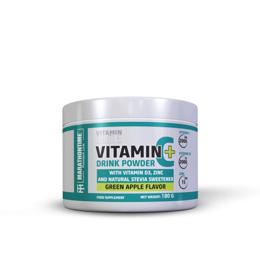 C-Vitamin italpor - D-Vitaminnal, Cinkkel és Steviával - zöldalma ízben - Marathontime