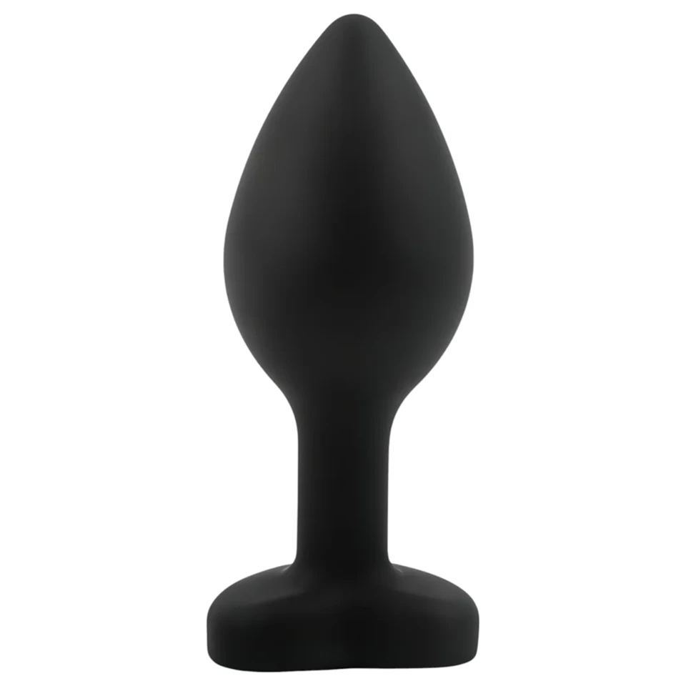 Sunfo - szilikon anál plug szív alakú lila kővel (fekete)