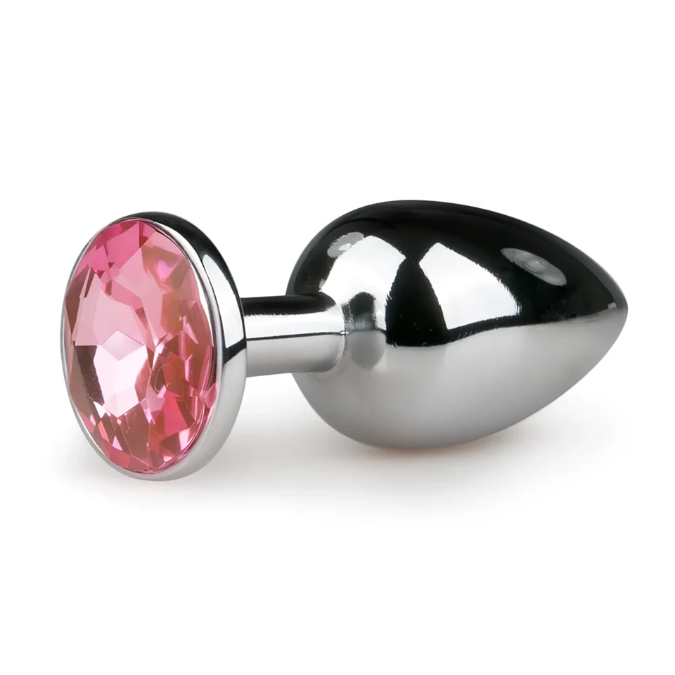 EasyToys Metal No.1 - pink köves kúp anál plug (ezüst, 2,7 cm)