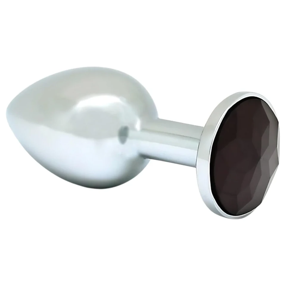 Rimba XS - fekete köves, fém butt plug (ezüst)