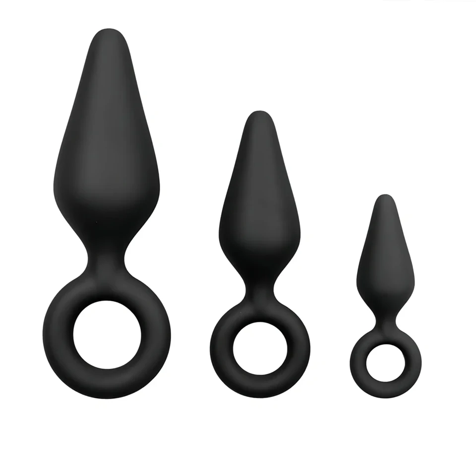 EasyToys - gyűrűs anál plug szett - 3 db (fekete)