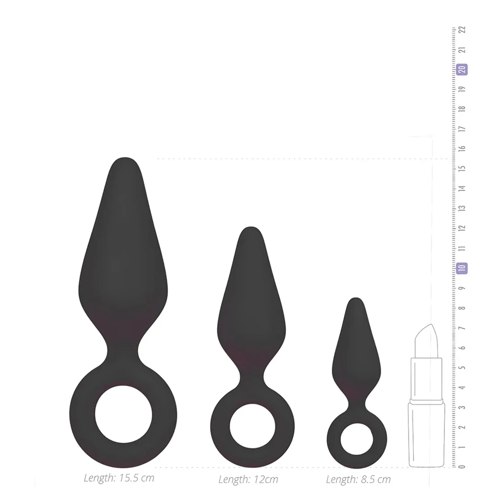 EasyToys - gyűrűs anál plug szett - 3 db (fekete)