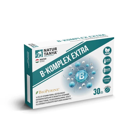 B-KOMPLEX EXTRA - 14 féle B-vitamin, bioaktív B-vitaminok, sáfrányos szeklice fekete bors kivonat - 30 tabletta - Natur Tanya