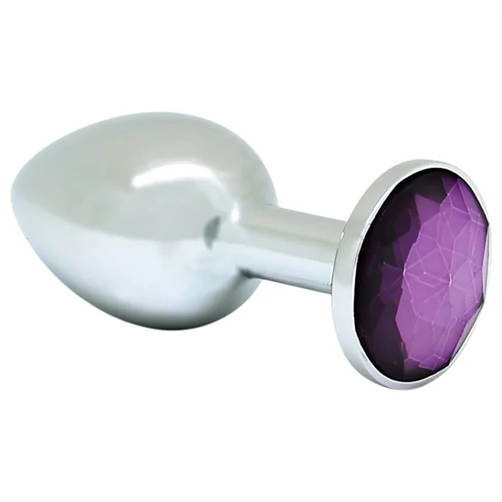 Rimba XS - lila köves, fém butt plug (ezüst)