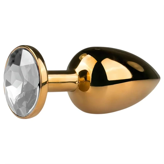 EasyToys Metal No.1 - fehér köves kúp anál plug (arany, 2,5 cm)